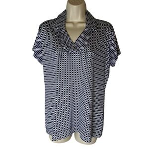 Sport Haley Relaxed Blue and White Notched Collar Blouse Sz M
